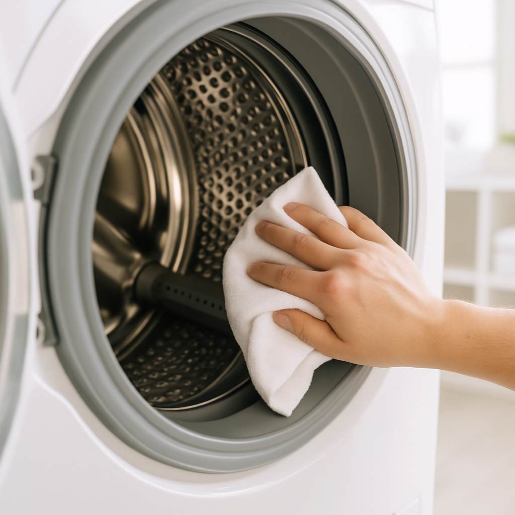 How to clean a washing machine NZ - wiping drum interior of front loader