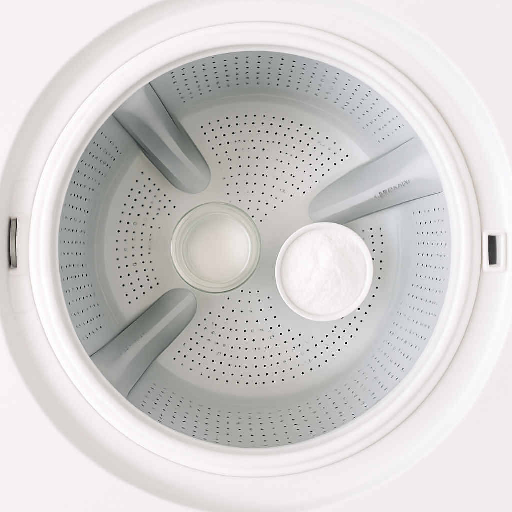 Natural washing machine cleaning method NZ - vinegar and baking soda in drum